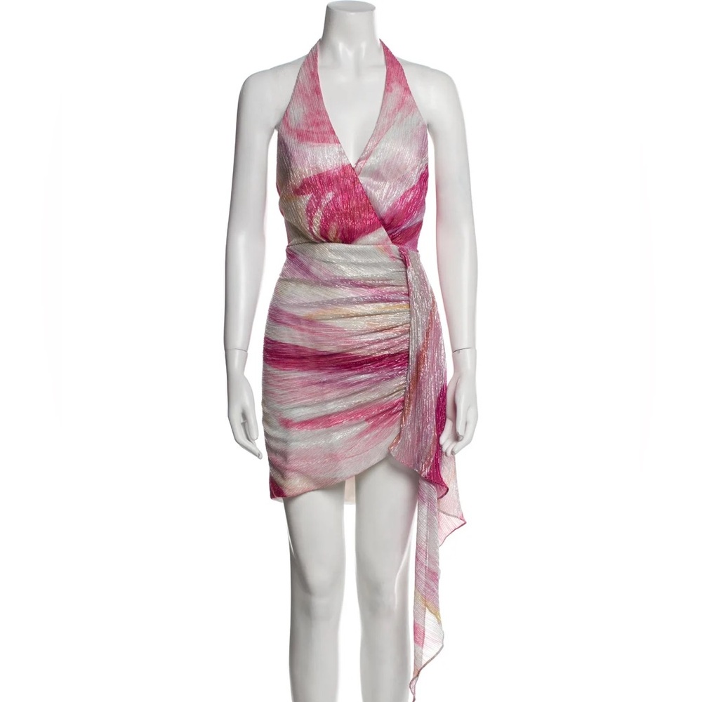 PatBO Asymmetrical Pink and White Halter Dress